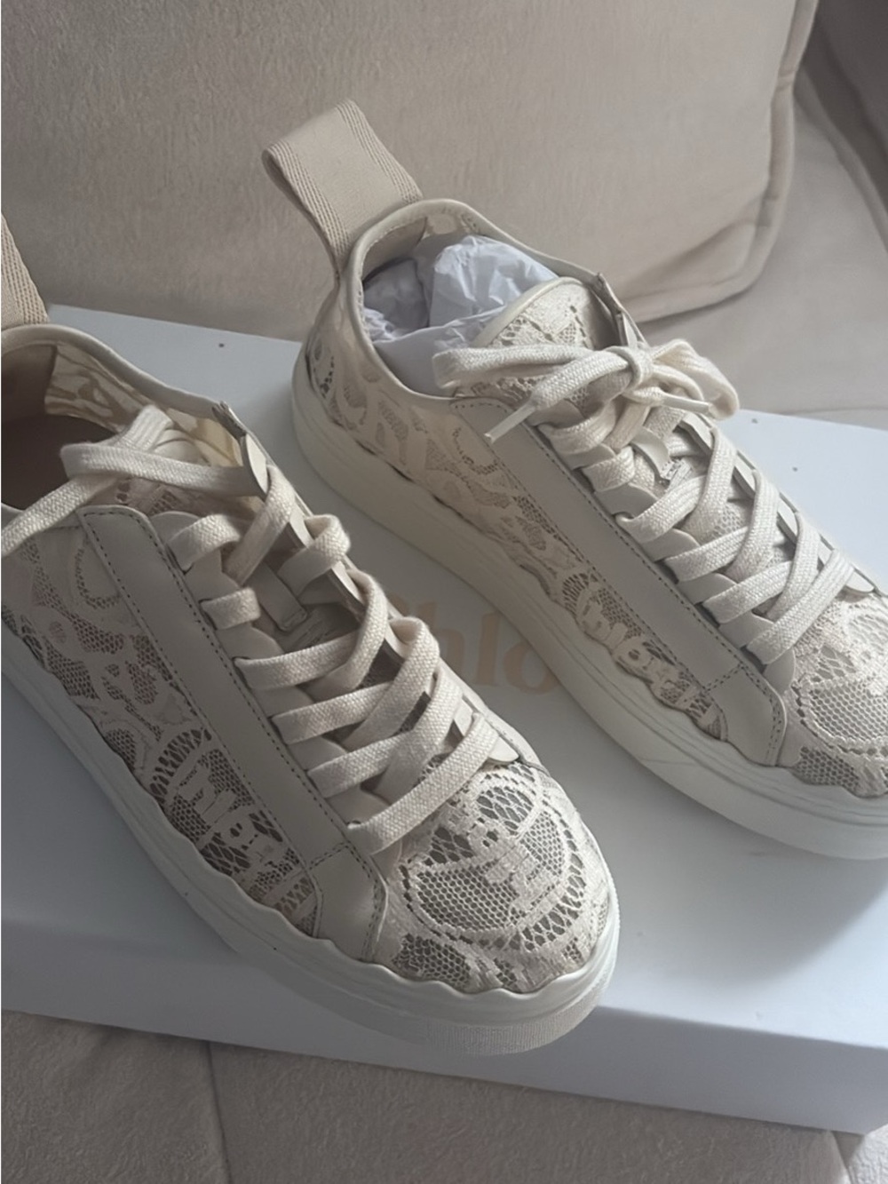 Chloé Cream Lace-Overlay Sneakers- brand new size 38